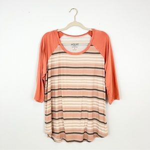 Torrid peach salmon stripe 3/4 sleeve top • Size 2